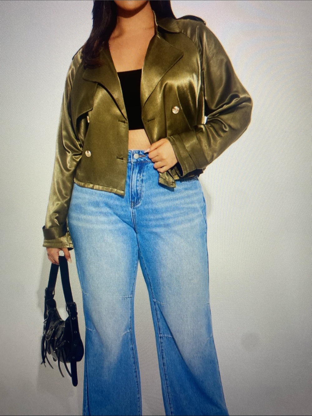 NWT Fashion Nova Jayla Satin Cropped Trench - Olive